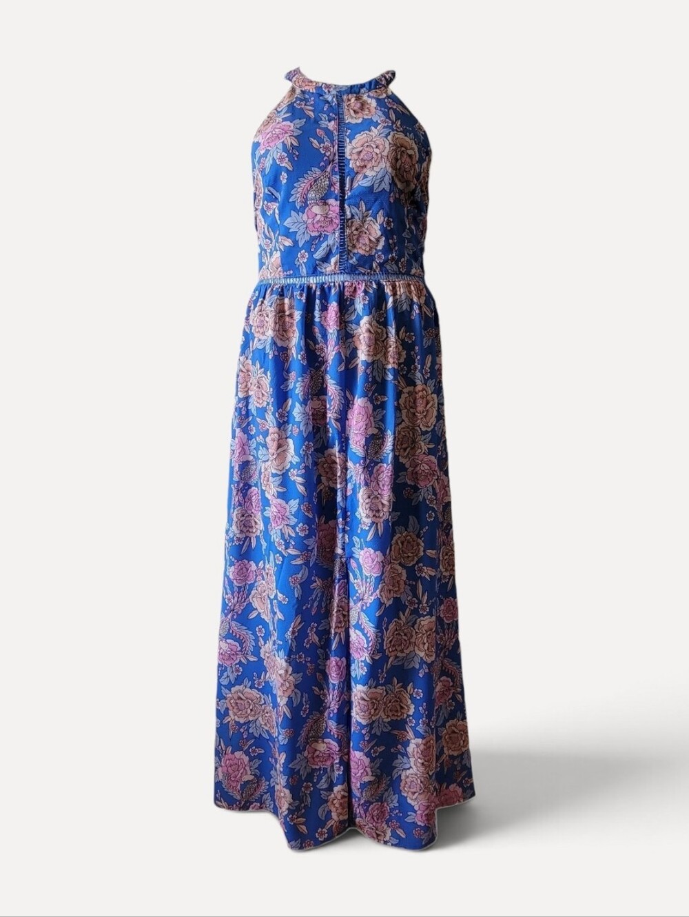 NWT ZESICA Blue Tropical Halter Maxi Dress | Resort Vacation | 2X